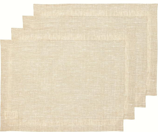 Solino Home Linen Cloth Placemats Set of 4-100% Pure Linen Champagne Beige Placemats 14 x 19 Inch for Fall, Autumn, Thanksgiving, Christmas, Holiday - Athena
