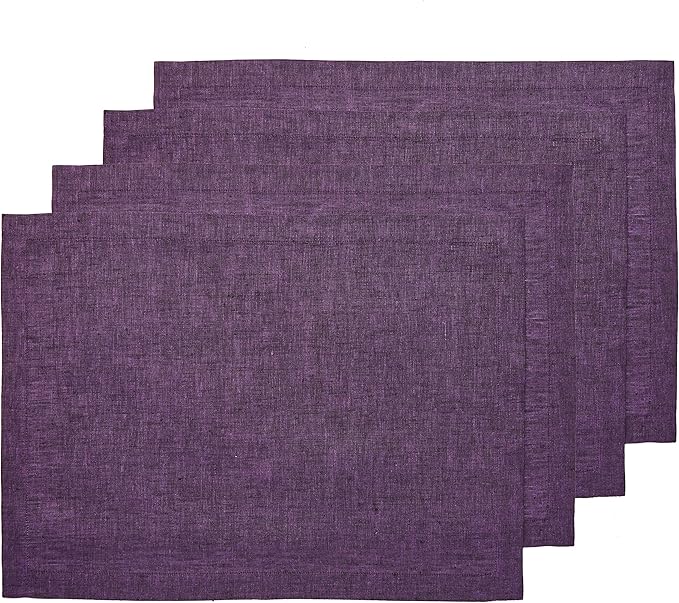 Solino Home Linen Placemats Set of 4 - Grape Placemats 14 x 19 Inch - 100% Pure Linen Table Mats for Fall, Autumn, Thanksgiving, Christmas - Athena