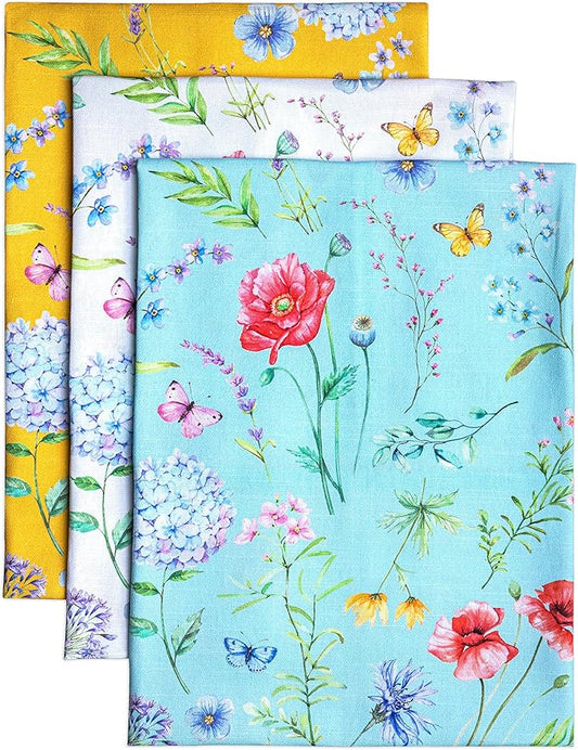 Maison d' Hermine Kitchen Towels Set of 3 100% Cotton 27.50" x 20" Reusable Cloth Tea Dish Towels Absorbent with Hanging Loop for Kitchen, Home, Dining, Cocktail Parties Spring/Summer (Just Floral)
