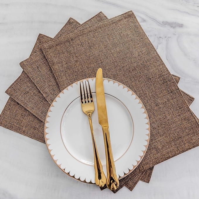 Home Brilliant Set of 6 Placemats Heat Resistant Dining Table Cloth Place Mats Kitchen Table Mats, Brown