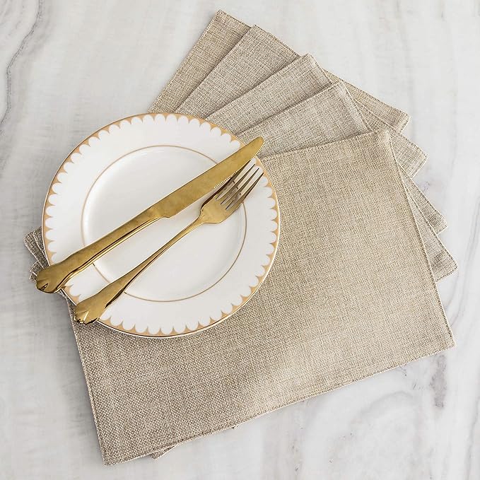 Home Brilliant Burlap Linen Placemats Set of 6 Plate Mats Heat Resistant Dining Table Cloth Placemats Washable Kitchen Table Mats for Holiday Dinner, 13x19 inch, Light Linen