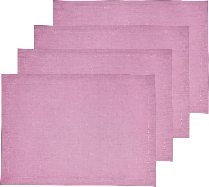 Solino Home Linen Violet Placemats Set of 4-100% Pure Linen Placemats 14 x 19 Inch for Holiday - Fete