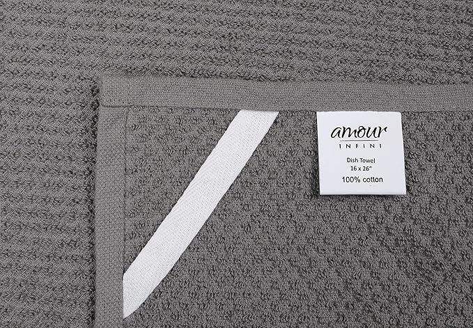 AMOUR INFINI Kitchen Towels Pack of 4 - Absorbent, Quick Drying Premium Cotton Tea Towel - Kitchen Linens 16x28 Inch Dish Towels with Hanging Loop (L.Grey)