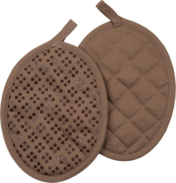 Sticky Toffee Oven Mitt and Pot Holder Set of 3 – Brown Non-Slip Silicone Kitchen Hot Pads and Mitts, 100% Cotton Shell, Oeko-Tex Cotton