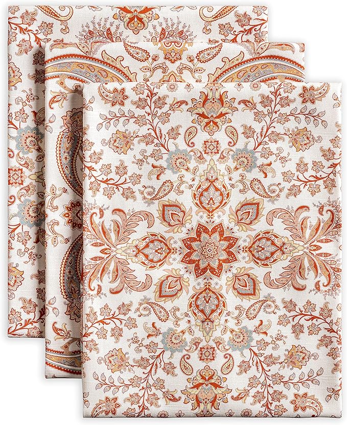 Maison d' Hermine Kitchen Towels Set of 3 100% Cotton 20" x 27.5" Reusable Cloth Tea Dish Towels Absorbent with Hanging Loop for Kitchen Dining Thanksgiving Christmas Decorations (Cachemire)