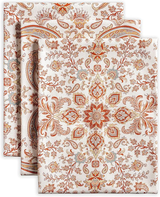 Maison d' Hermine Kitchen Towels Set of 3 100% Cotton 20" x 27.5" Reusable Cloth Tea Dish Towels Absorbent with Hanging Loop for Kitchen Dining Thanksgiving Christmas Decorations (Cachemire)