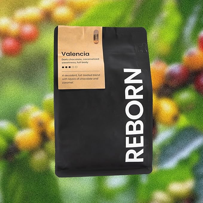 Reborn Coffee Specialty Whole Bean Coffee, Medium Roast, 12 Ounce, Premium Valencia Signature Blend, Flavor Notes of Chocolate, Nut, and Fruit