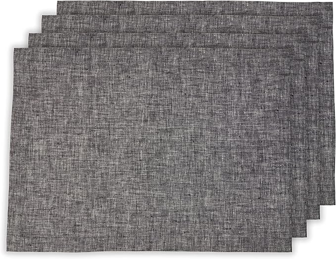 Solino Home Linen Placemats Set of 4-100% Pure Linen Chambray Black Cloth Placemats 14 x 19 Inch for Fall, Autumn, Winter, Thanksgiving, Holiday - Athena