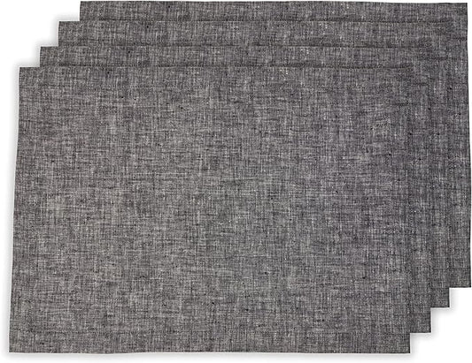 Solino Home Linen Placemats Set of 4-100% Pure Linen Chambray Black Cloth Placemats 14 x 19 Inch for Fall, Autumn, Winter, Thanksgiving, Holiday - Athena
