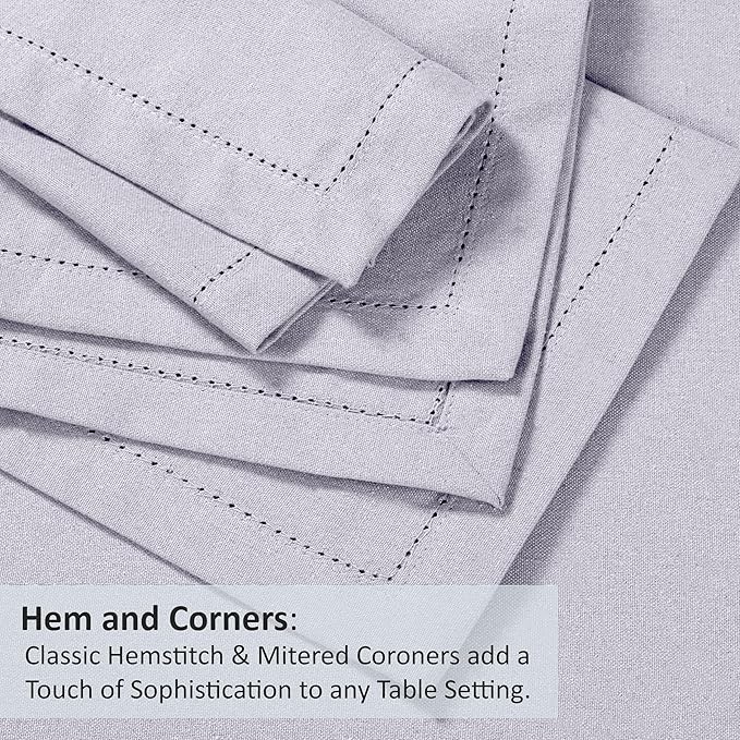 Ruvanti Premium Linen Napkins Set of 6-20x20 Inch, Classic Hemstitch, Mitered Corner Cloth Napkins ‎‎- Soft, Elegant Dinner Napkins Cloth Washable for Weddings, Parties, Everyday Use - Lavender Grey