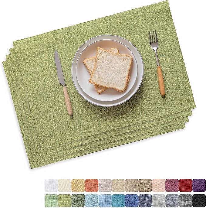 Home Brilliant Green Placemats Set of 4 Washable Place Mats Linen Placemats Heat Resistant Table Mats for Wooden Table Indoor Outdoor Decor, Lime Green
