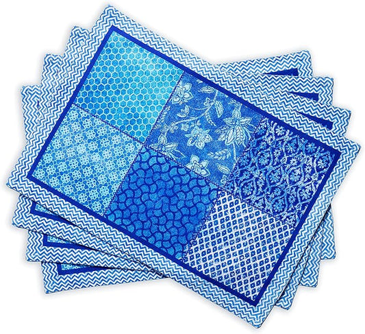 Maison d' Hermine Placemats Set of 4 100% Cotton Washable Cloth Place Mats, Reusable Table Mats for Kitchen Dining Decoration, Party, Wedding, Restaurant Spring/Summer (Indigo Love, 13" x 19")