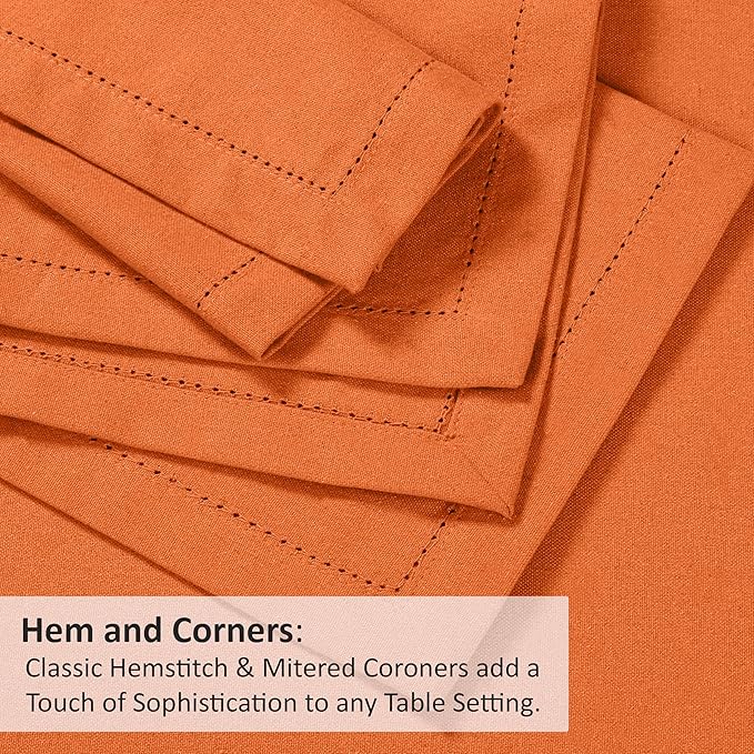 Ruvanti Premium Linen Napkins Set of 12-20x20 Inch, Classic Hemstitch, Mitered Corner Cloth Napkins - Soft, Elegant Dinner Napkins Cloth Washable for Weddings, Parties, Everyday Use - Fall/Orange