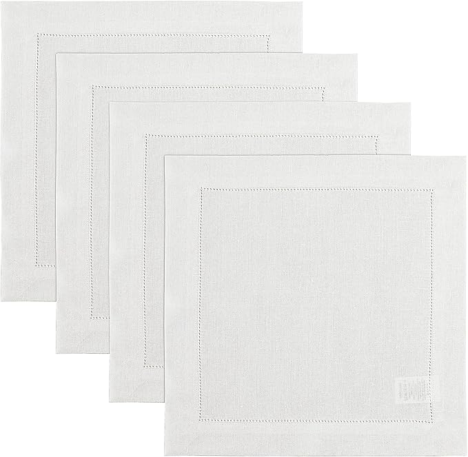 Solino Home Square Placemats Set of 4-100% Pure Linen White Cloth Placemats 14 x 14 Inch - Classic Hemstitch, Machine Washable Place Mats for Fall, Winter, Thanksgiving, Christmas, Holiday