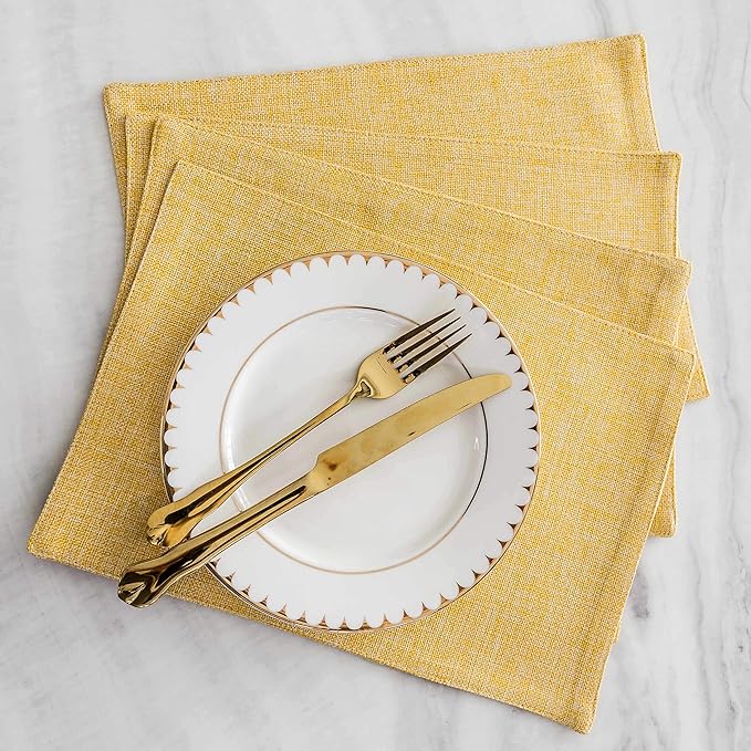 Home Brilliant Cloth Placemats Set of 8 Linen Placemat Washable Heat Resistant Dining Table Place Mats for Kitchen Table Holiday Dinner Fall Winter Decoration, Yellow