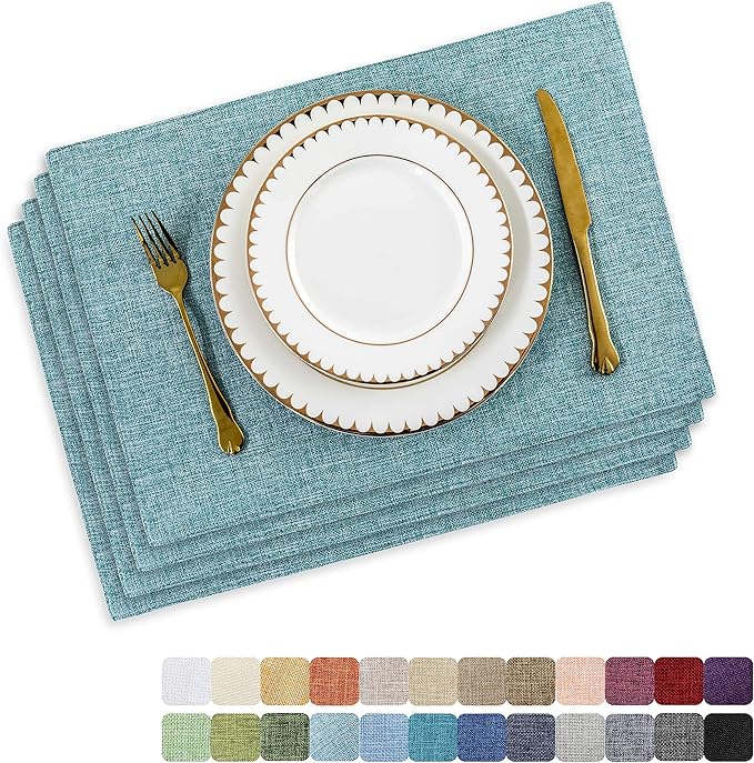 Home Brilliant Cloth Placemats Set of 4 for Holiday Dinner Linen Placemat Heat Resistant Dining Table Place Mats for Kitchen Table, 13 x 19 inches, Teal