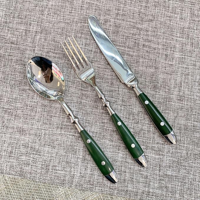 IKXO 20 Pieces Green Gum Wood Handle Silverware Set for 4, Exquisite Ergonomic Flatware Set Food-Grade Stainless Steel Cutlery Set, Tableware Eating Utensils, Mirror Finished, Dishwasher Safe…