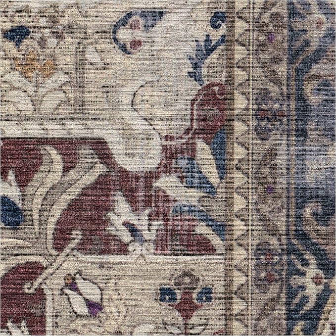 RUGGABLE Washable Vintage Runner Rug – Kamran Royal Blue 2.5x7, Stain-Resistant, Non-Slip Hallway Runner – Machine Washable Rug for Hallway, Entryway, Living Room & Kitchen–with Cushioned Pad