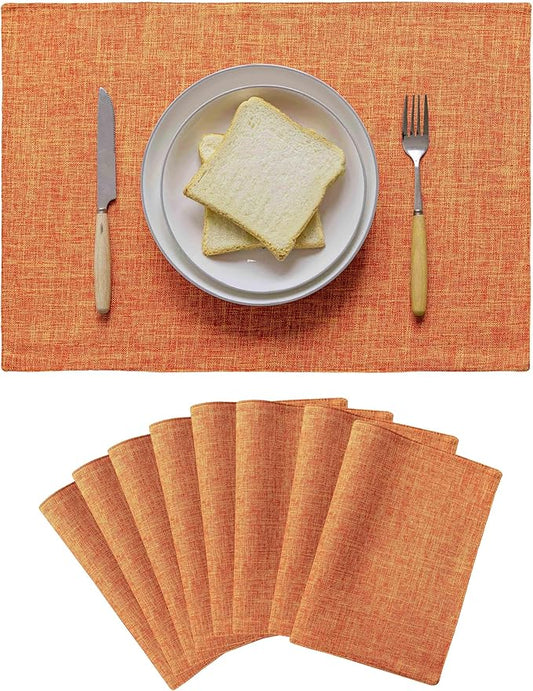 Home Brilliant Cloth Placemats Set of 8 Heat Resistant Dining Table Place Mats for Fall Kitchen Table Dinner Party Thanksgiving Decorations, 13 x 19 inches, Orange