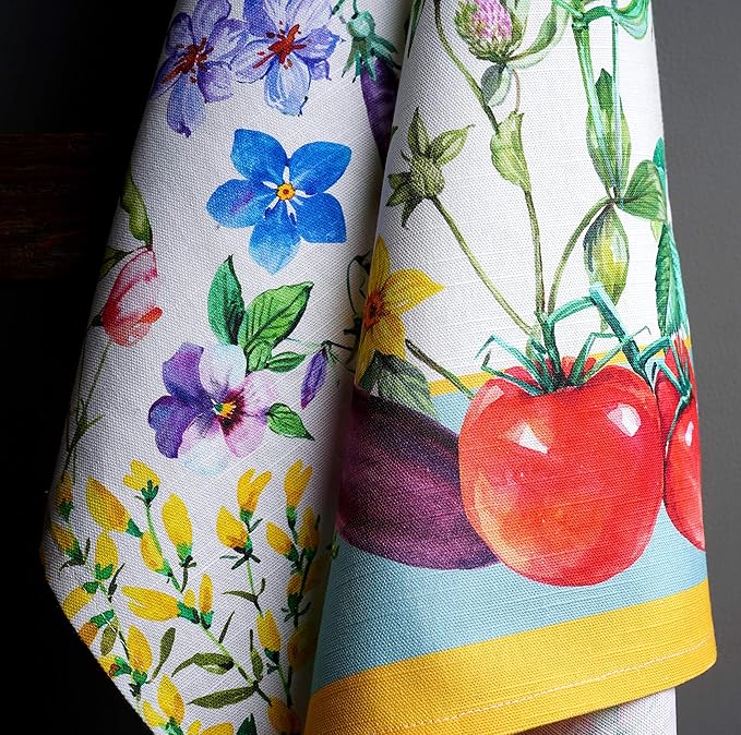 Maison d' Hermine Kitchen Towels Set of 3 100% Cotton 27.50" x 20" Reusable Cloth Tea Dish Towels Absorbent with Hanging Loop for Kitchen, Home, Dining, Cocktail Parties Spring/Summer (Giverny)