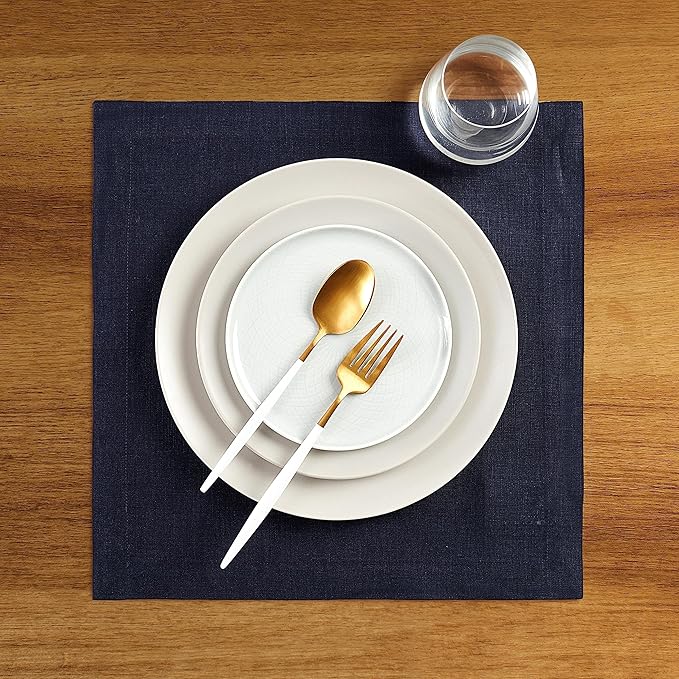 Solino Home Navy Blue Placemats Set of 4 - 100% Pure Linen Placemats 14 x 14 Inch for Fall, Autumn, Thanksgiving, Winter - Fete