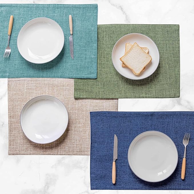 Home Brilliant Placemats Set of 4 Linen Blue Placemats Heat Resistant Dining Table Place Mats Kitchen Table Mats, Indigo