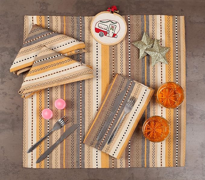 Ramanta Home Salsa Stripe Natural Oversized Cloth Napkins 20x20 Inches, Cotton Soft & Durable Table Dinner Napkin Ideal for Thanksgiving, Christmas, Wedding | Washable Kitchen Fabric for Everyday Use