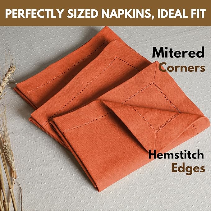 Native Fab Cloth Napkins, Set of 4, 100% Cotton, Hemstitch Mitered Corners, 18 x 18 inch, Soft, Washable, Absorbent, Reusable, Hotel Linen Quality - Events,Wedding, Party, Dinner Napkins - Orange