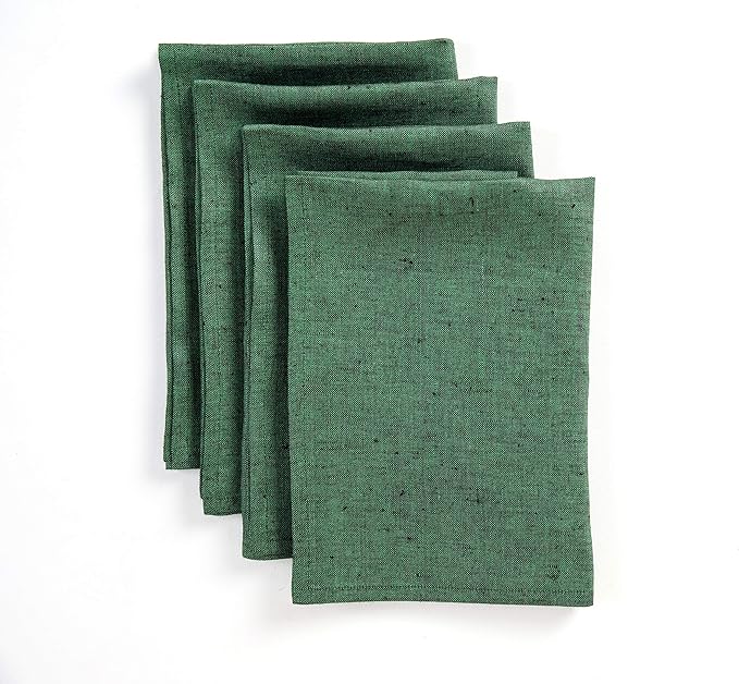Solino Home Linen Napkins Set of 4-100% Pure Linen Forest Green Dinner Napkins Cloth 20 x 20 Inch for Fall, Autumn, Thanksgiving, Christmas, Winter - Athena, Handcrafted and Machine Washable
