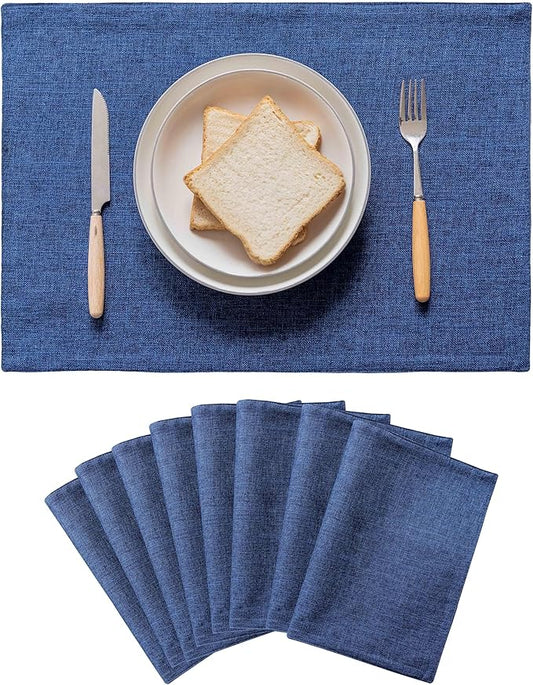 Home Brilliant Placemats Set of 8 Linen Blue Placemats Heat Resistant Dining Table Place Mats Kitchen Table Mats, Indigo