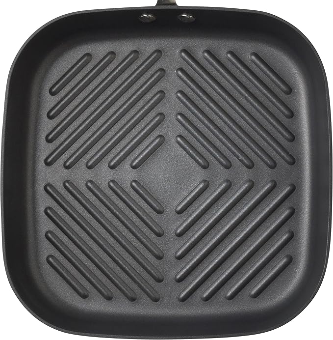 Rachael Ray Cucina Hard-Anodized Nonstick 11-Inch Deep Square Grill Pan, Gray with Cranberry Red Handle - 87632