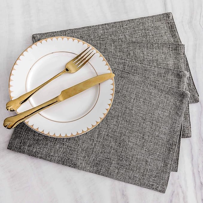 Home Brilliant Table Place Mats Fabric Cloth Placemats Set of 8 Heat Resistant Dining Linen Place Mats Kitchen, Dark Grey