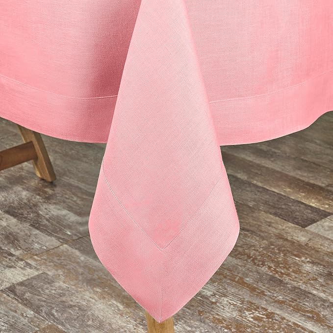 D'Moksha Homes Linen Square Tablecloth 60 x 60 Inch - 100% Pure Linen Dusty Pink Table Throw for Square Tables - Machine Washable Cloth Tablecloth for Fall, Autumn and Halloween
