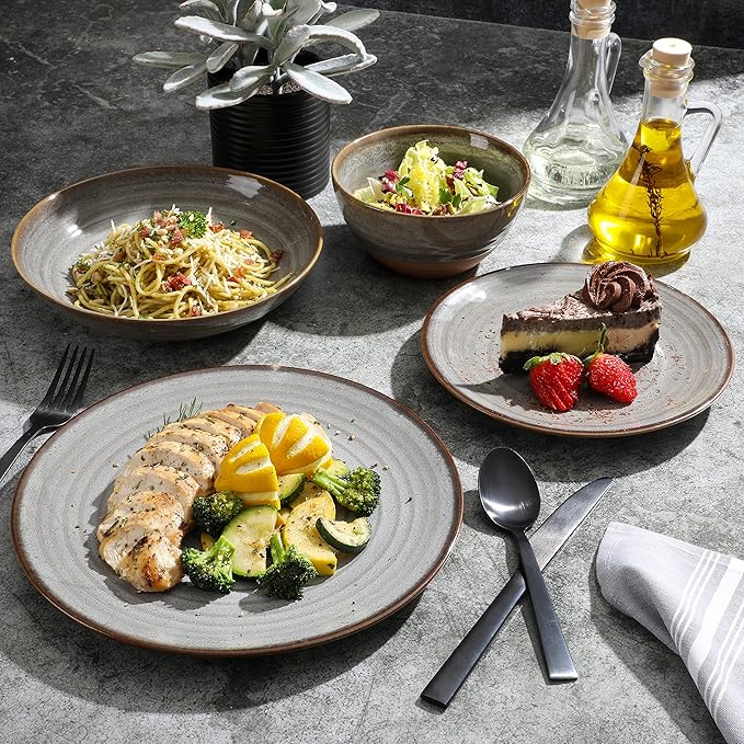 Gibson Elite Dreamweaver Double Bowl Terracotta Reactive Dinnerware Set - Grey, Service for 4 (16pcs)