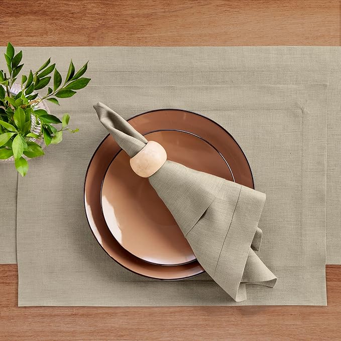 Solino Home Linen Napkins Set of 4-100% Pure Linen Vintage Khaki Dinner Napkins Cloth 20 x 20 Inch for Fall, Autumn, Thanksgiving - Fete, Handcrafted and Machine Washable