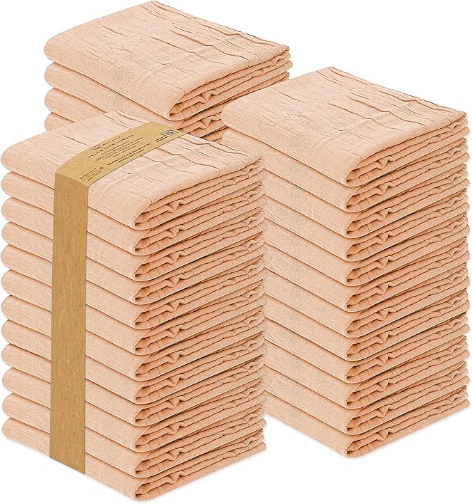 RUVANTI Flour Sack Towels 6 Pack 28x28 Inch, 100% Cotton Tea Towel, Reusable, Machine Washable, Absorbent BarTowels - Dish Cloth Perfect for Drying Dishes & Cleaning - Peach