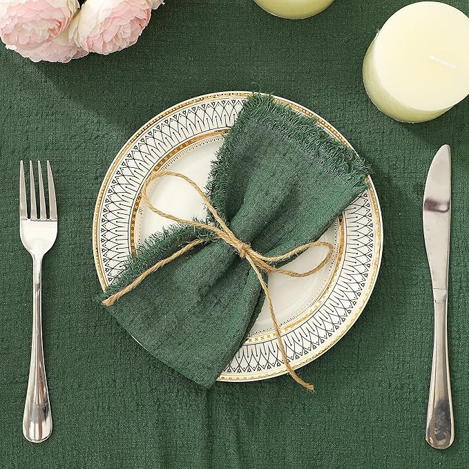 Linen Napkins Set of 12, Versatile 17x17 Inches Handmade Cotton Cloth Napkins, Dinner Table Cloth Napkins for Wedding, Christmas and Parties, Dark Green