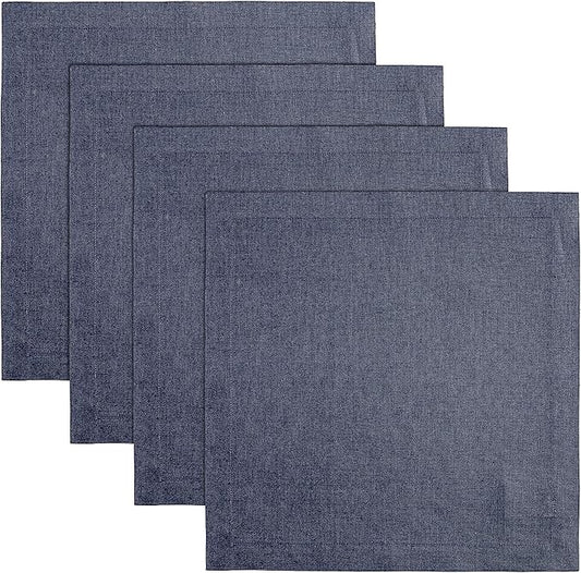 Solino Home Navy Blue Placemats Set of 4 - 100% Pure Linen Placemats 14 x 14 Inch for Fall, Autumn, Thanksgiving, Winter - Fete