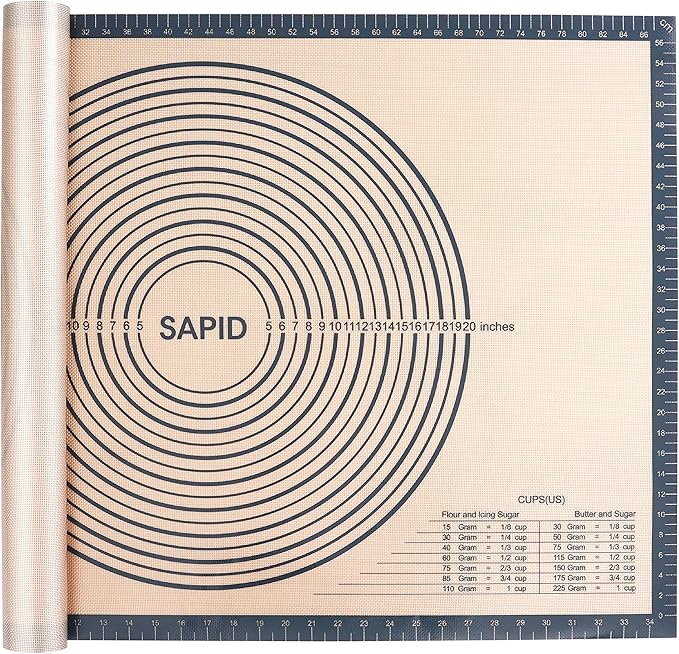 Sapid Extra Thick Silicone Pastry Mat Non-slip with Measurements for Non-stick Silicone Baking Mat Extra Large, Dough Rolling, Pie Crust, Kneading Mats, Countertop, Placement Mats (24" x 36", Gray)