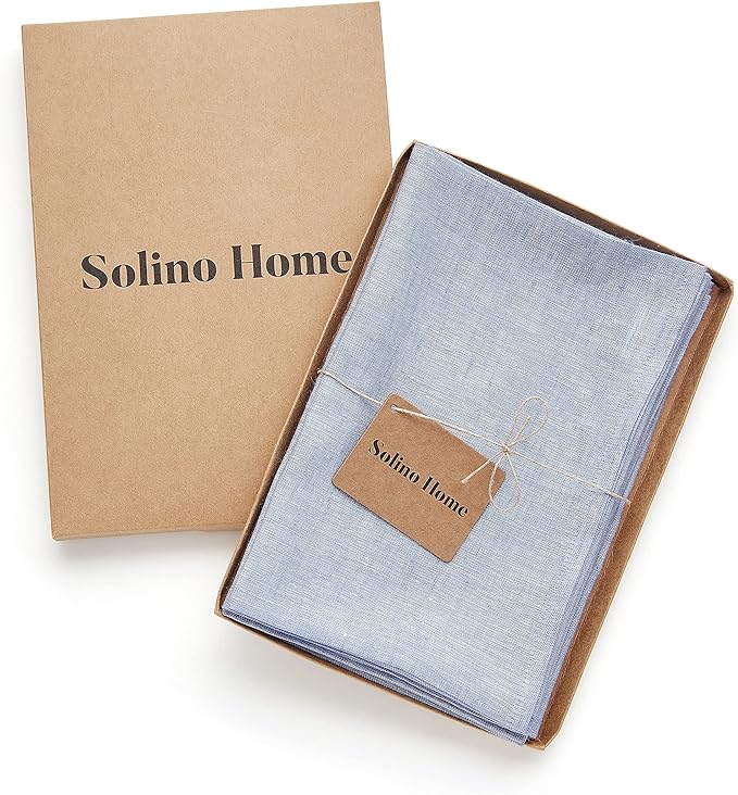 Solino Home Linen Cloth Napkins Set of 4-100% Pure Linen Chambray Blue Dinner Napkins 20 x 20 Inch - Athena, Handcrafted and Machine Washable - Christmas