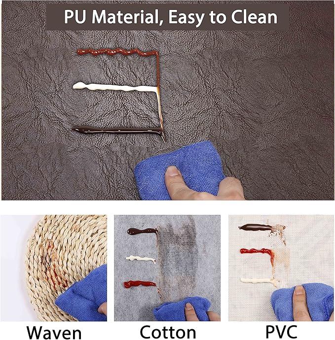 Set of 6 Faux Leather Placemats, PU Table Mats, Waterproof, Stain Resistant, Heat Resistant, Non-Slip Easy to Clean for Kitchen Dining Table,Conference Table F Dark Brown