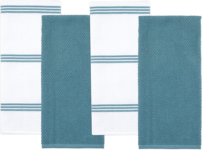 Sticky Toffee Cotton Kitchen Towels Set of 4 – Blue and White Dish Towels 28x16 in, Reusable and Absorbent Tea Towels for Drying or Cleaning, Oeko-Tex Cotton