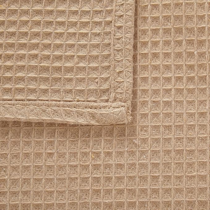 Encasa XO' Waffle Weave Face & Hand Towels – 12"x12", Beige Washcloths Set of 12 – Quick Drying for Bathroom, Gym, Kitchen & Travel – Small Reusable Dish Cloths & Face Wipes for Everyday Use