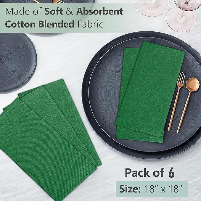 Ruvanti Cloth Napkins Set of 4, 18x18 Inches Napkins Cloth Washable, Soft, Durable, Absorbent, Cotton Blend. Table Dinner Napkins Cloth for Hotel, Lunch, Restaurant, Wedding Parties - Dark Green