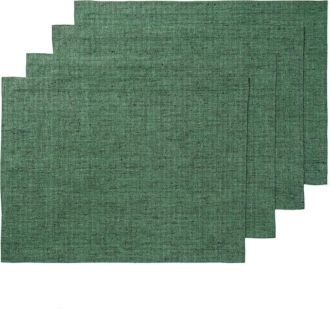 Solino Home Linen Placemats Set of 4 - Forest Green Placemats 14 x 19 Inch - 100% Pure Linen Table Mats for Fall, Autumn, Thanksgiving, Christmas, Winter - Athena