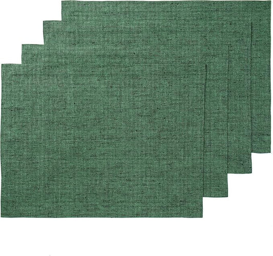 Solino Home Linen Placemats Set of 4 - Forest Green Placemats 14 x 19 Inch - 100% Pure Linen Table Mats for Fall, Autumn, Thanksgiving, Christmas, Winter - Athena
