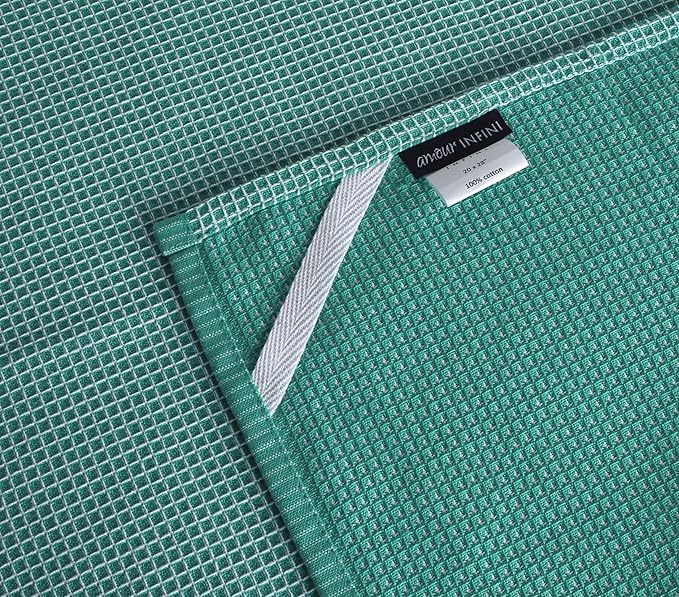 AMOUR INFINI Cotton Kitchen Towels - Set of 4 Highly Absorbent, Ultra Soft Waffle Weave Tea Towel with Hanging Loop - 20x28 Inch Quick Drying Dish Cloths for Cleaning (Teal)