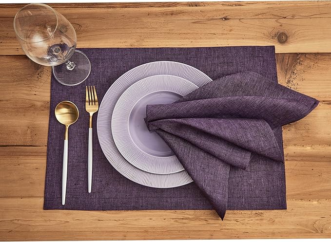 Solino Home Linen Napkins Set of 4 - 100% Pure Linen Grape Dinner Napkins Cloth 20 x 20 Inch for Fall, Autumn, Winter, Thanksgiving, Christmas, Holiday - Athena, Handcrafted and Machine Washable