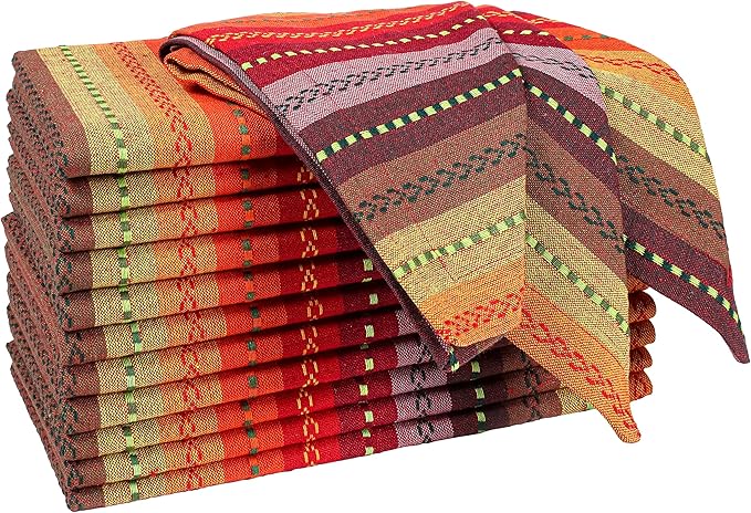Ramanta Home Salsa Stripe Red Oversized Cloth Napkins 20x20 Inches, Cotton Soft & Durable Table Dinner Napkin Ideal for Thanksgiving, Christmas, Wedding | Washable Kitchen Fabric for Everyday Use