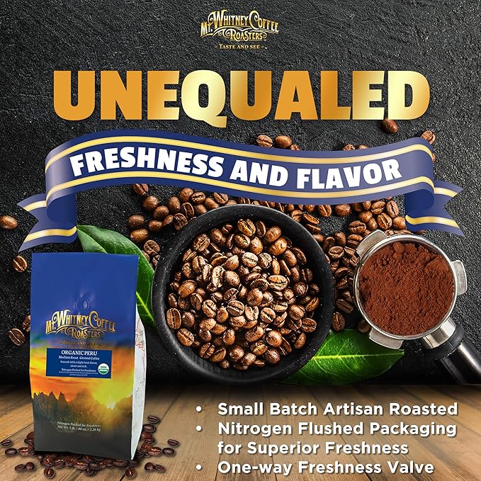 Mt. Whitney Organic Shade Grown, Low Acid Coffee from Peru (Ground, 5 Lb)